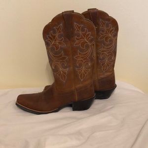 Brown leather cowgirl boots